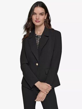 KARL LAGERFELD PARIS Womens Notched-Lapel Single-Button Blazer Black NWT Sz 8